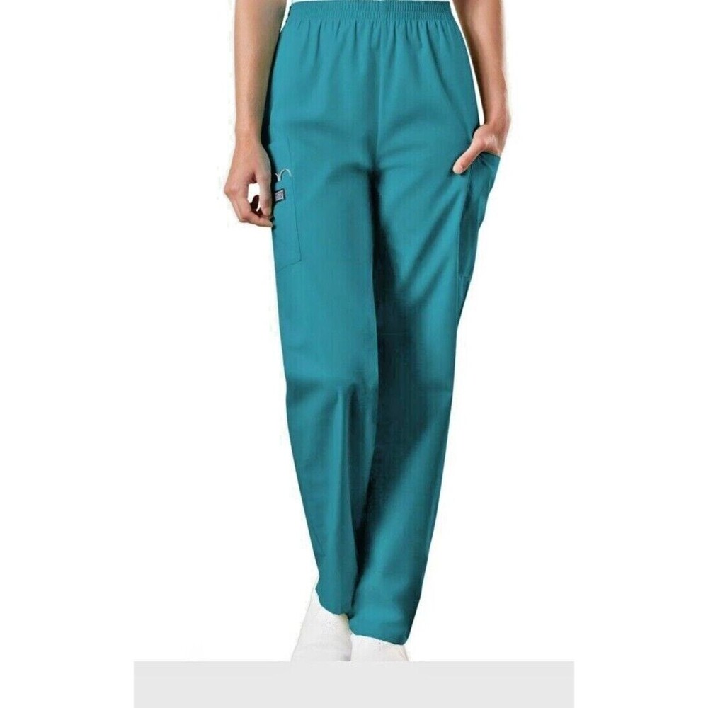 Cherokee Scrubs Petite Large TealBlue  Workwear  PullOn Cargo Pants